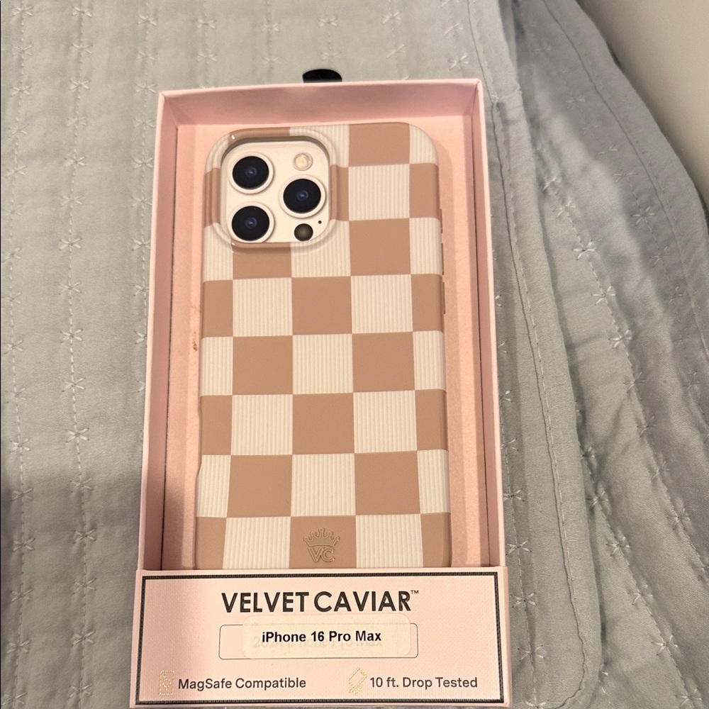 Velvet Caviar Tan and White Checkered iPhone 16 Pro Max Case